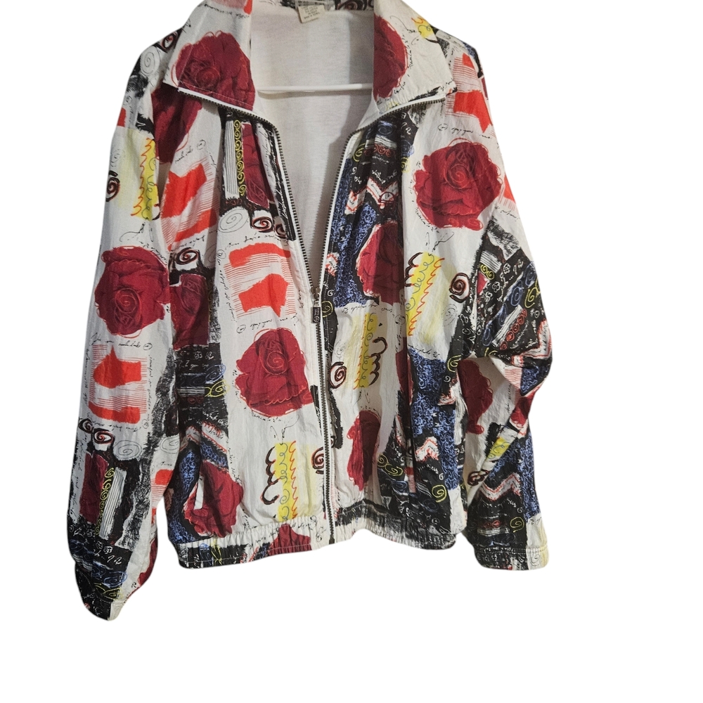 Sergio Tacchini Red and White Bomber Jacket with Artistic Flair - Picture 5 of 10